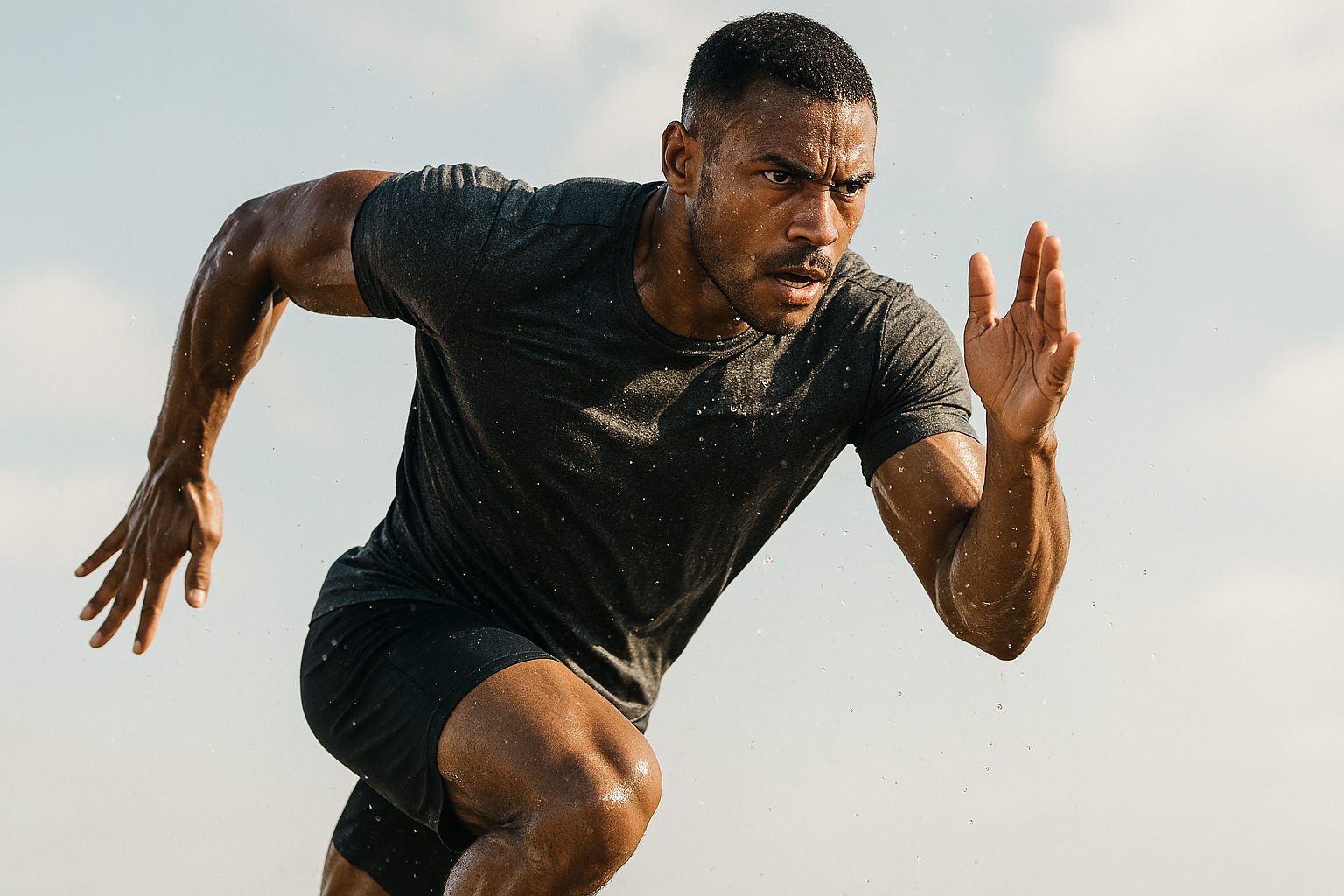 show an athletic man running and sweating. The image is meant to show that our deodorant will support the sweatiest of moments.